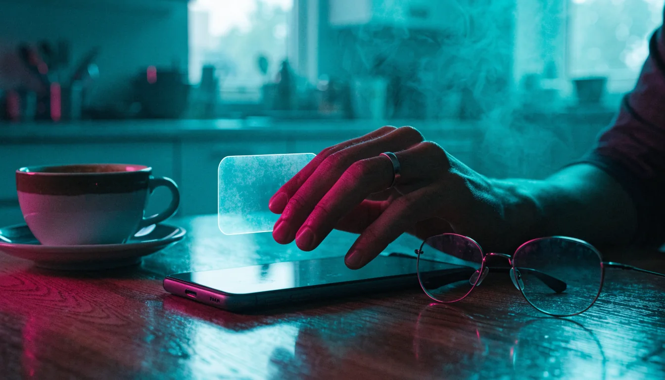 Hand pauzeert boven smartphone met melding tijdens speelsessie